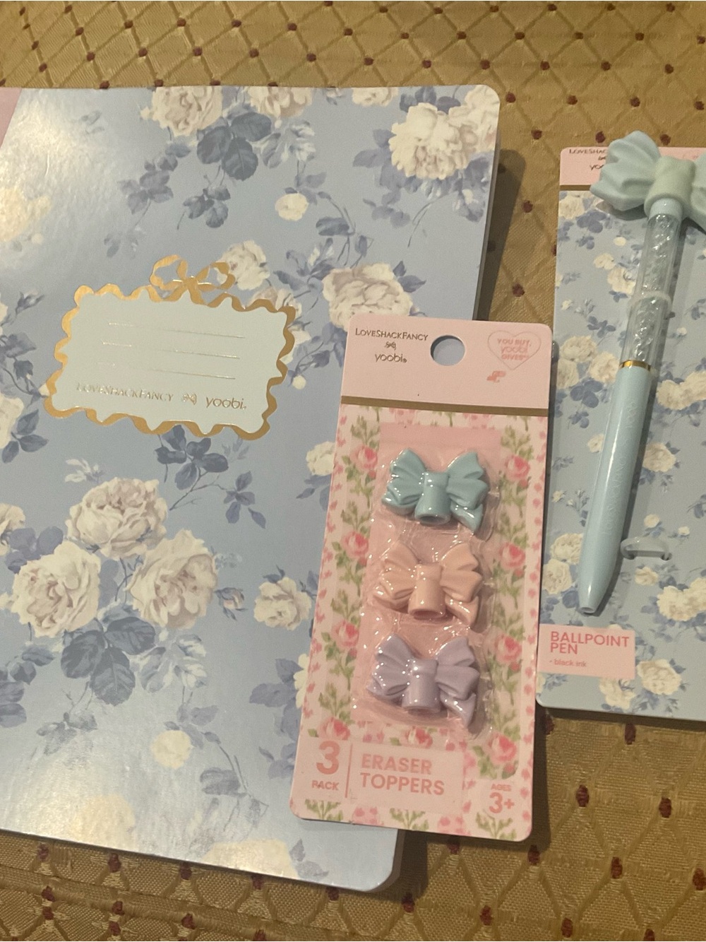 LoveShackFancy Yoobi Pen Notebook Eraser tops Bundle Blue New